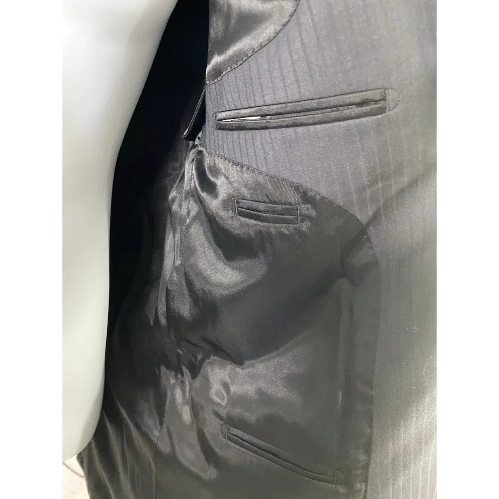 Baroni Couture Wool Super 100’s Black Stripe 2 Button Coat Blazer Jacket 48L